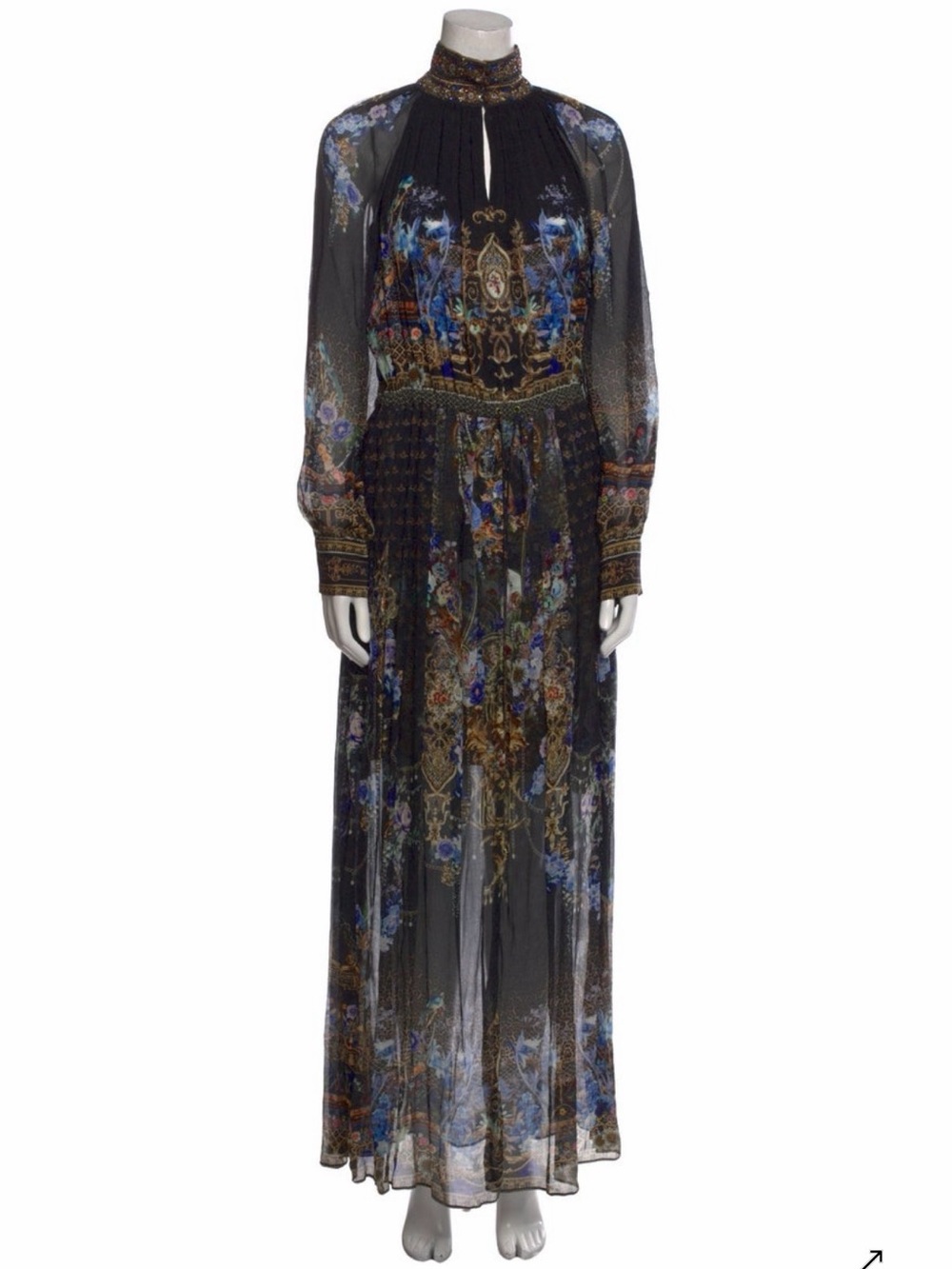 Camilla Black Sheer Floral Embroidered Long Maxi Dress